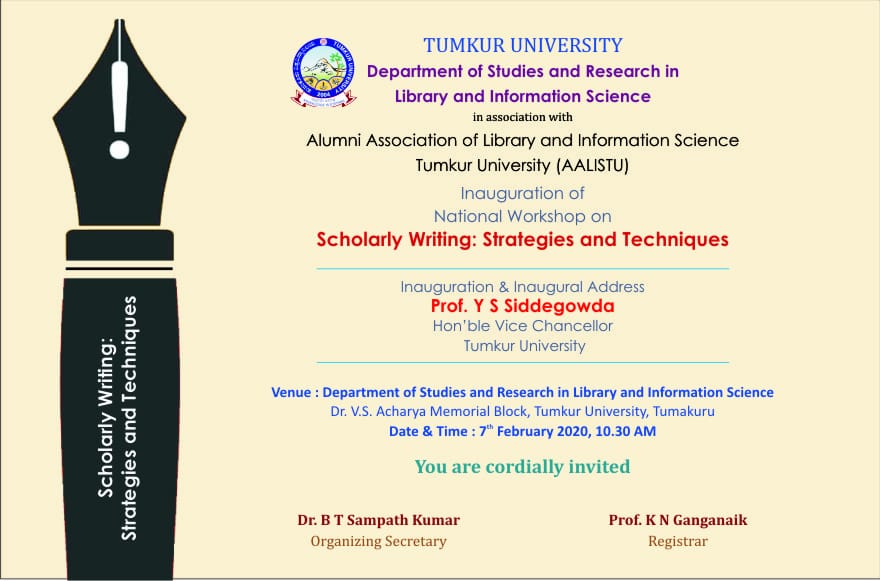 Invitation for inauguration of National Workshop on Scholarly Writing